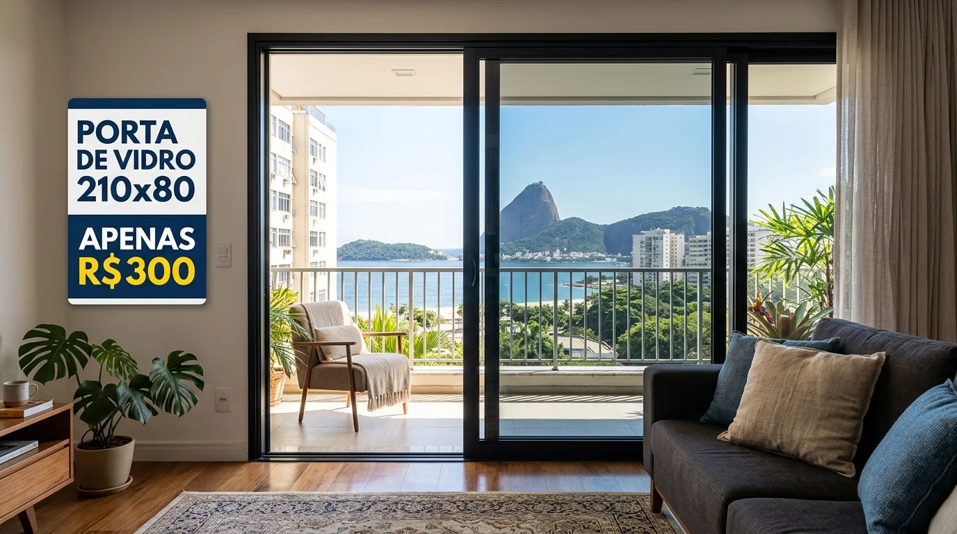 Porta de vidro de correr com 2 folhas de 210 x 80 cm com insulfilm instalado por apenas R$ 300 no Rio de Janeiro